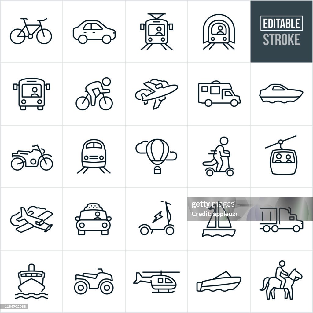 Iconos de línea delgada de transporte - Trazo editable