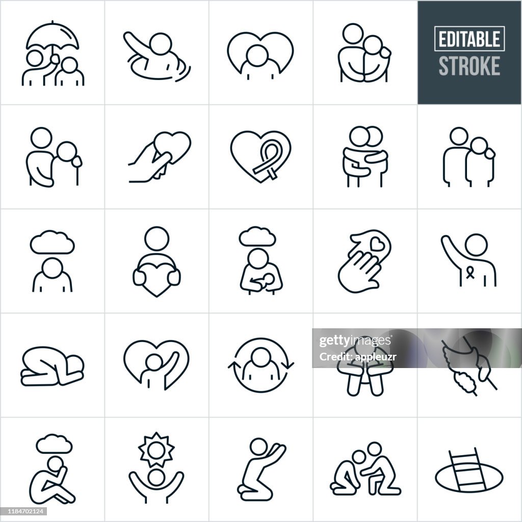 Depression and Anxiety Thin Line Icons - Editable Stroke