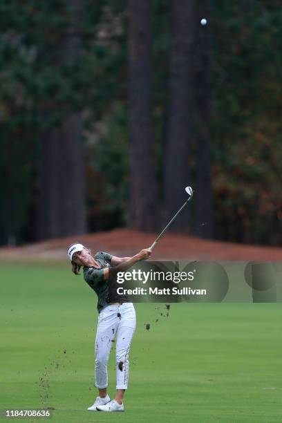 Klara Spilkova of the Czech Republic hits her third shot on the fifth hole during the LPGA Q-Series presented by Blue Cross and Blue Shield North...