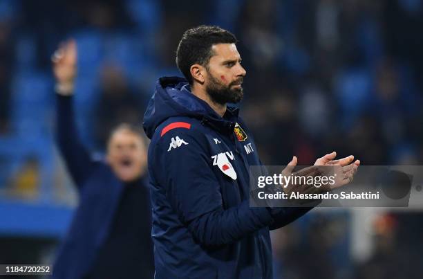 Thiago Motta head coach of Genoa CFC gestures during the Serie A match between SPAL and Genoa CFC at Stadio Paolo Mazza on November 25, 2019 in...