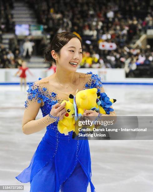 Marin Honda of Japan performs in the ladies free skating during the ISU Grand Prix of Figure Skating Canada on October 26, 2019 at Prospera Place in...