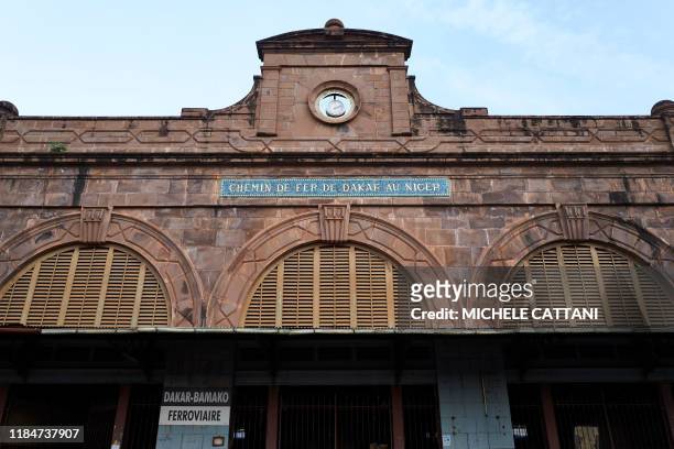 The train station facade in Bamako on September 21, 2019. - In Mali, where no trains have run for a year and a half, the capital's station and its...