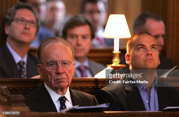 Australian media tycoon Rupert Murdoch and his son Lachlan attend a church service at St. Brides church in central London,15 June 2005. St Brides...