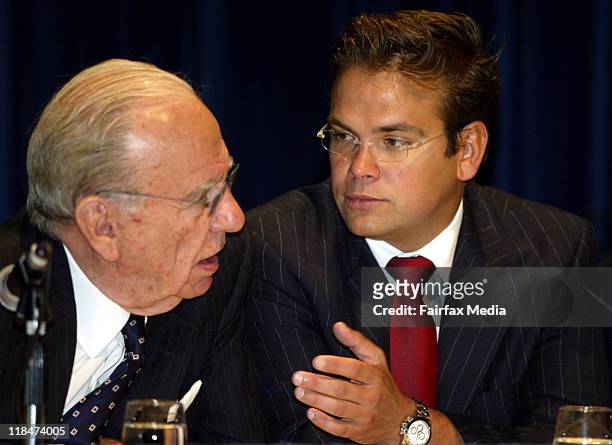 Rupert Murdoch gestures at News Corporation's annual general meeting, Adelaide, Australia, 15 October 2003. Rupert Murdoch is Chairman and CEO of...