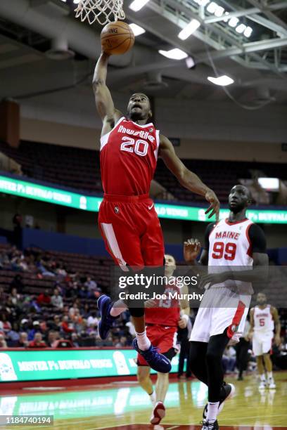 Josh Jackson of the Memphis Hustle goes up for a dunk against the Maine Red Claws during an NBA G-League game on November 25, 2019 at Landers Center...