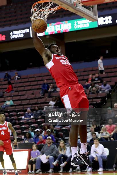 Nino Johnson of the Memphis Hustle dunks the ball against the Maine Red Claws during an NBA G-League game on November 25, 2019 at Landers Center in...