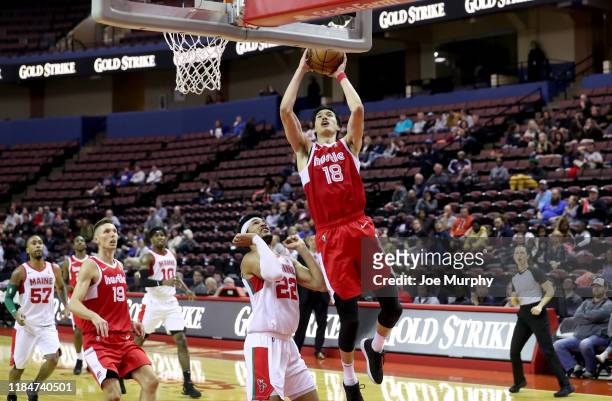 Yuta Watanabe of the Memphis Hustle drives to the basket for a layup against the Maine Red Claws during an NBA G-League game on November 25, 2019 at...