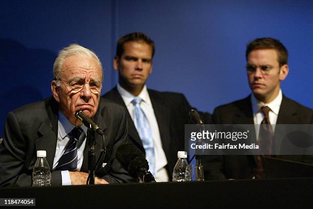 Rupert Murdoch with sons Lachlan and James at The News Corporation's AGM in Adelaide, 9 October 2002. Rupert Murdoch is Chairman and CEO of News...