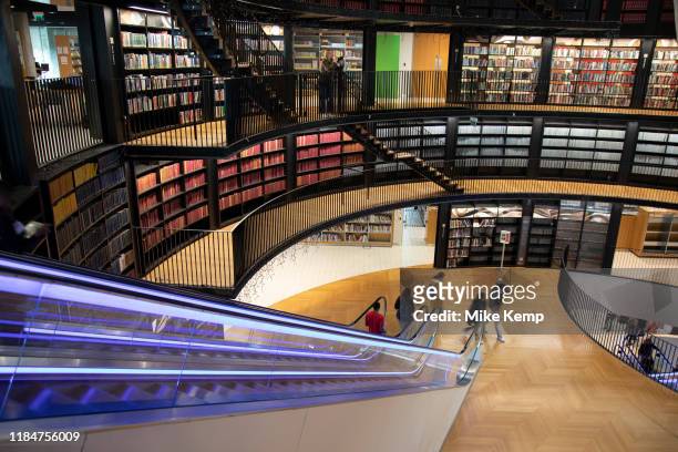 Interior of the Library of Birmingham Birmingham, United Kingdom. The Library of Birmingham is a public library in Birmingham, England. It is...