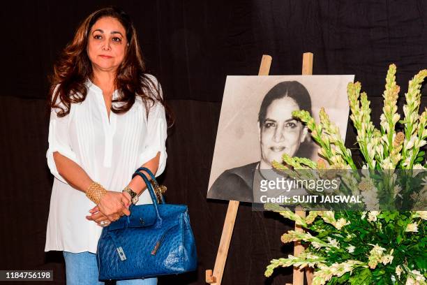 Former Bollywood actress Tina Ambani attends a prayer meeting for the late veteran theatre and film actress Shaukat Kaifi Azmi in Mumbai on November...