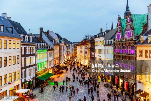 copenhagen decorated for christmas holidays, denmark - denmark winter stock pictures, royalty-free photos & images