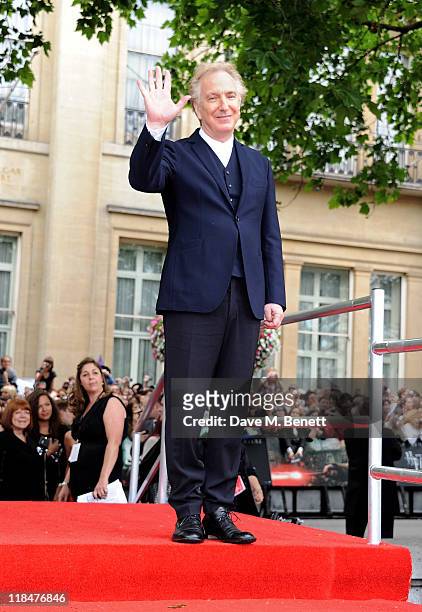 Actor Alan Rickman arrives at the World Premiere of 'Harry Potter And The Deathly Hallows Part 2' in Trafalgar Square on July 7, 2011 in London,...