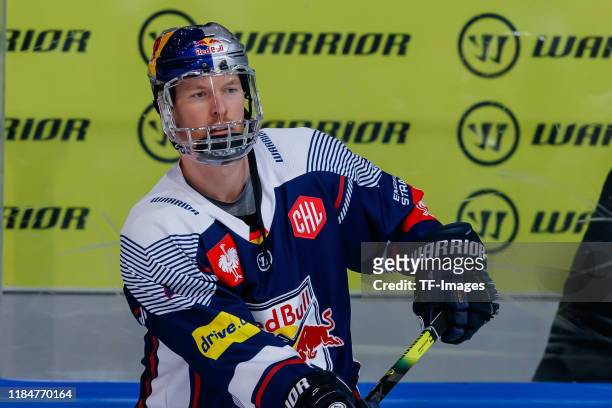 Blake Parlett of EHC Red Bull Muenchen looks on during the Champions Hockey League match between EHC Red Bull Muenchen and Yunost Minsk at...