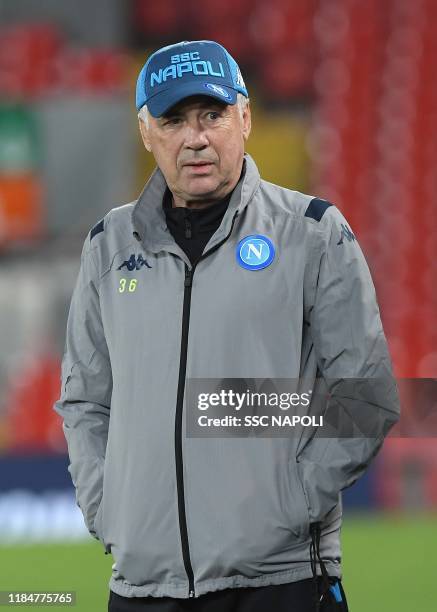 Carlo Ancelotti of Napoli during an SSC Napoli training session on November 26, 2019 in Naples, Italy.