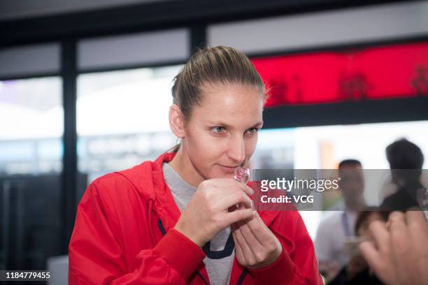 Karolina Pliskova of the Czech Republic attends Wuliangye event on Day five of the 2019 WTA Finals at Shenzhen Bay Sports Center on October 31, 2019...