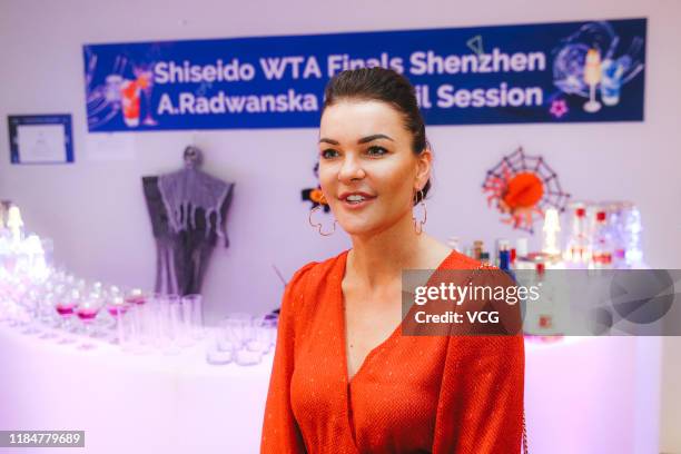 Agnieszka Radwanska of Poland attends a cocktail session on Day five of the 2019 WTA Finals at Shenzhen Bay Sports Center on October 31, 2019 in...