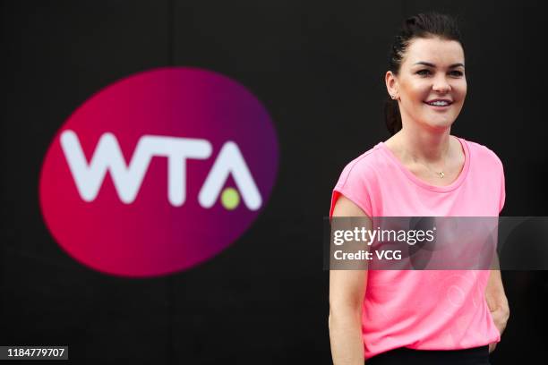 Agnieszka Radwanska of Poland attends a fan meeting on Day five of the 2019 WTA Finals at Shenzhen Bay Sports Center on October 31, 2019 in Shenzhen,...