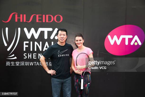 Agnieszka Radwanska of Poland attends a fan meeting on Day five of the 2019 WTA Finals at Shenzhen Bay Sports Center on October 31, 2019 in Shenzhen,...