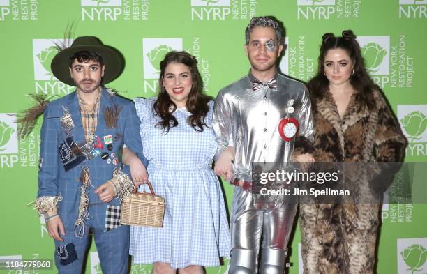 Noah Galvin, Beanie Feldstein, Ben Platt and Molly Gordon attend Bette Midler's 2019 Hulaween at New York Hilton Midtown on October 31, 2019 in New...