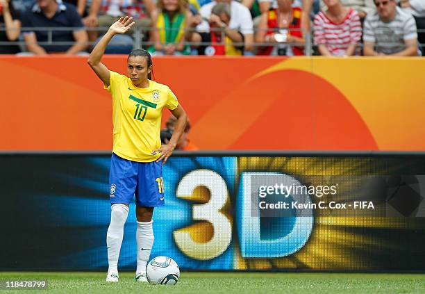 Marta of Brazil during the FIFA Women's World Cup 2011 Group D match between Equatorial Guinea v Brazil at FIFA World Cup Stadium Frankfurt on July...