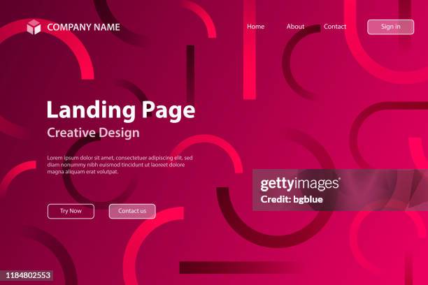 landing page template - abstract design with geometric shapes - trendy pink gradient - rolling paper stock illustrations