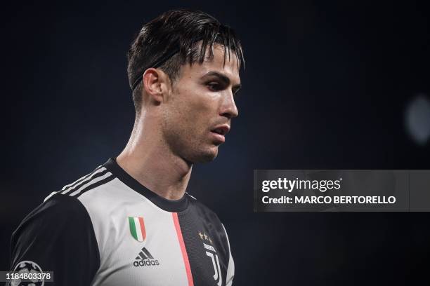 Juventus' Portuguese forward Cristiano Ronaldo reacts during the UEFA Champions League Group D football match Juventus Turin vs Atletico Madrid on...