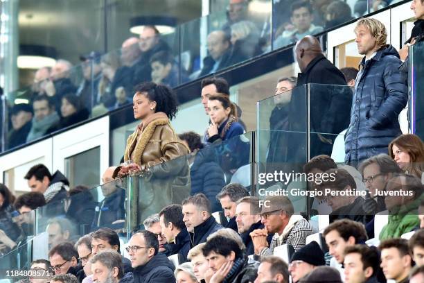 Singer Rihanna in tribune during the UEFA Champions League group D match between Juventus and Atletico Madrid at Allianz Stadium on November 26, 2019...