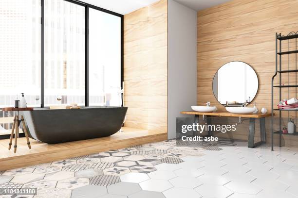 modernes badezimmer - tiled floor stock-fotos und bilder