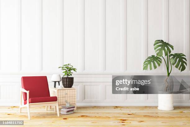 white interior with armchair - wood paneling stock pictures, royalty-free photos & images