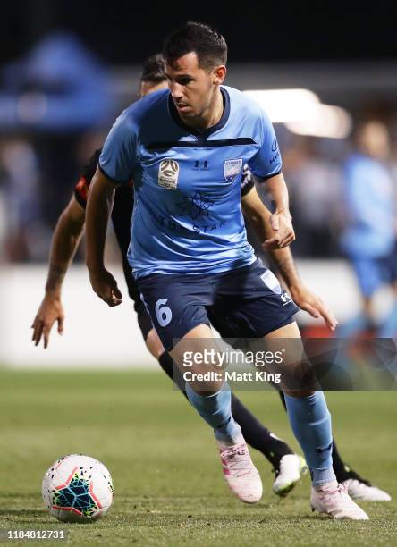 Ryan Mcgowan of Sydney FC controls the ball during the round four A-League match between Sydney FC and the Newcastle Jets at Leichhardt Oval on...