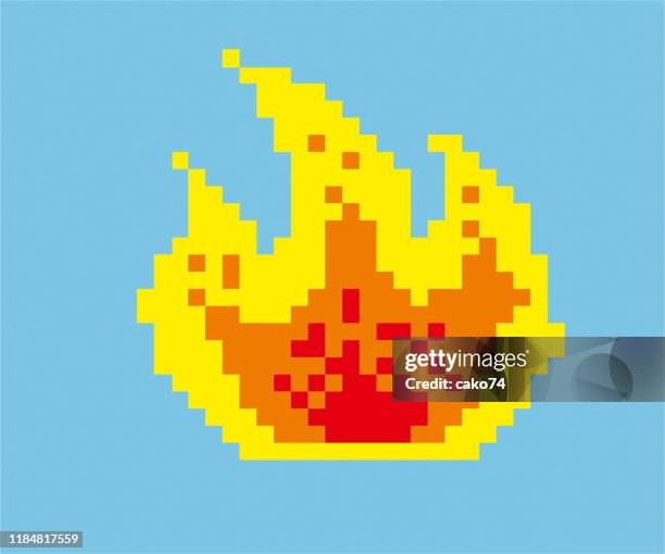 feuer flamme pixel-illustration - brennbar stock-grafiken, -clipart, -cartoons und -symbole