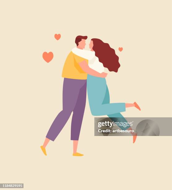 hugging couple in love vector - happy married couple stock illustrations