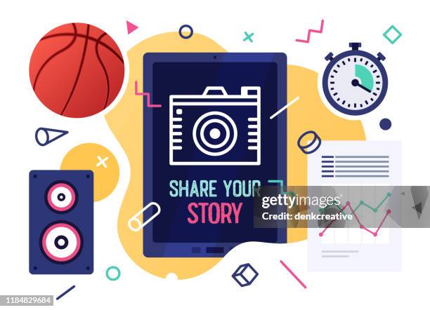 share your story vector illustration banner design - sharing stories stock illustrations