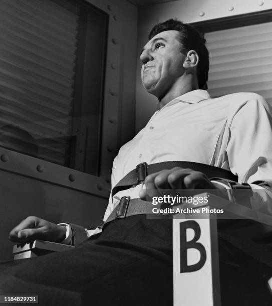 Waxwork depicting Caryl Chessman during his execution in the gas chamber, at Madame Tussauds in London, England, 8th August 1960. Chessman was...