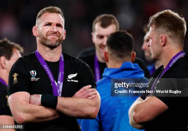 Kieran Read of New Zealand looks on after his final appearance during the Rugby World Cup 2019 Bronze Final match between New Zealand and Wales at...