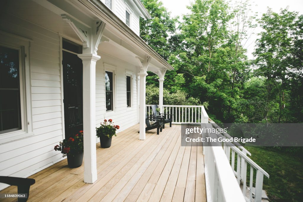 Exterior shot of front porch at old farmhouse