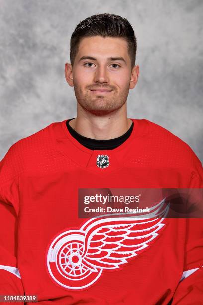 Brendan Perlini of the Detroit Red Wings poses for his official headshot for the 2019-2020 season at Little Caesars Arena on October 31, 2019 in...