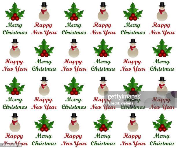 merry christmas and happy new year pattern with snowman on white background - holi stock illustrations