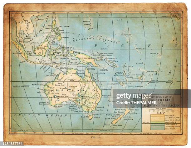 stockillustraties, clipart, cartoons en iconen met oceanië kaart 1898 - australazië