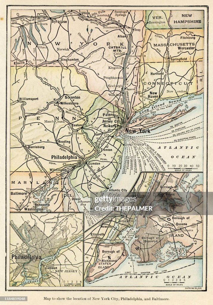 Nueva York y el mapa de las cercanías 1898