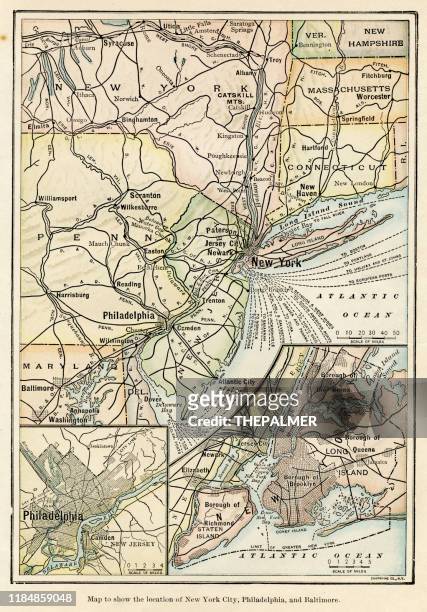 new york and vicinity map 1898 - philadelphia pennsylvania map stock illustrations