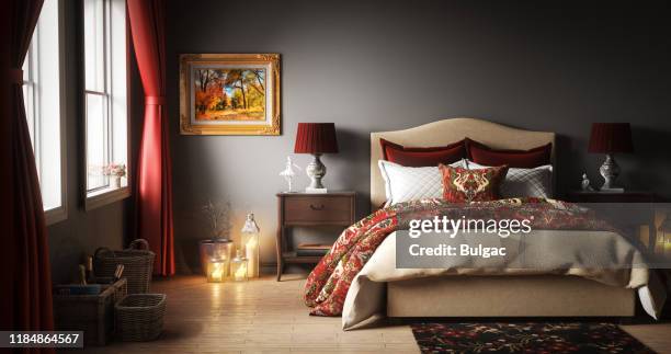 master bedroom interior - bedside table lamp stock pictures, royalty-free photos & images