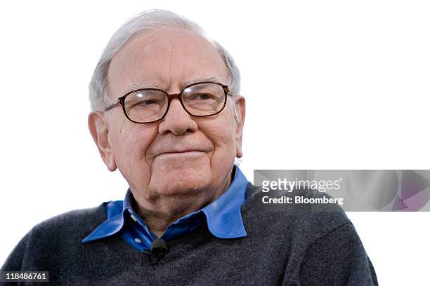 Warren Buffett, chairman and chief executive officer of Berkshire Hathaway Inc., listens during an interview with Bloomberg via Getty Images...