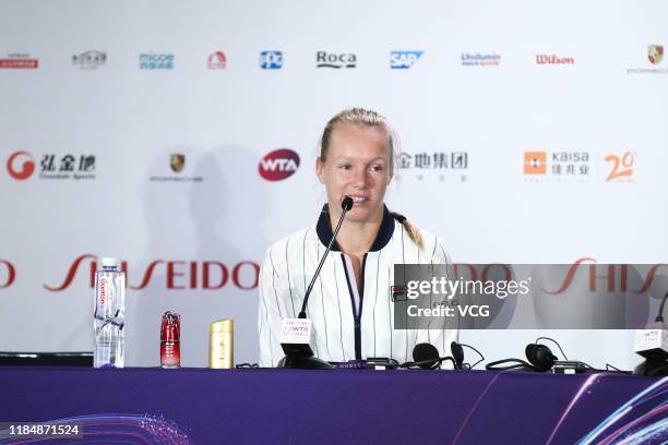 Kiki Bertens of the Netherlands attends a press conference on Day five of the 2019 WTA Finals at Shenzhen Bay Sports Center on October 31, 2019 in...