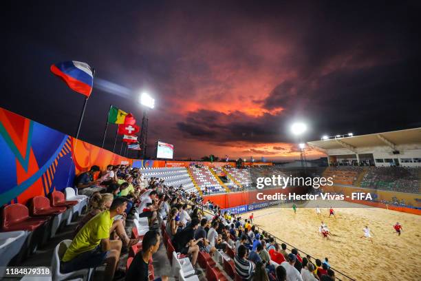 General view of the FIFA Beach Soccer World Cup Paraguay 2019 group C match between Russia and Belarus at Estadio Mundialista "Los Pynandi" on...