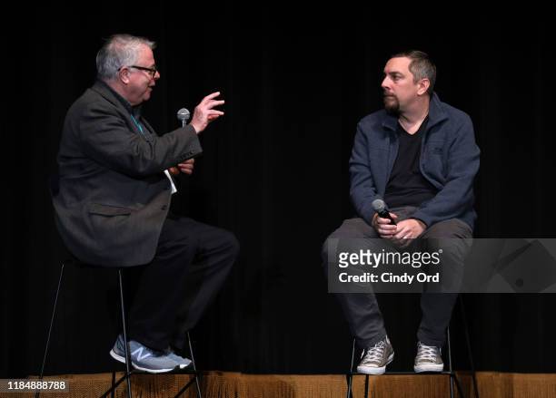 Chris Auer and director Todd Douglas Miller speak onstage during the "Apollo 11" screening and Q&A at the 22nd SCAD Savannah Film Festival on...