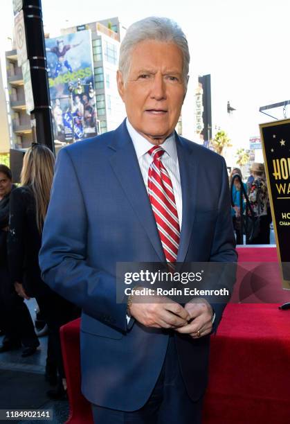 Alex Trebek poses for portrait at Harry Friedman Honored With A Star On The Hollywood Walk Of Fame on November 01, 2019 in Hollywood, California.