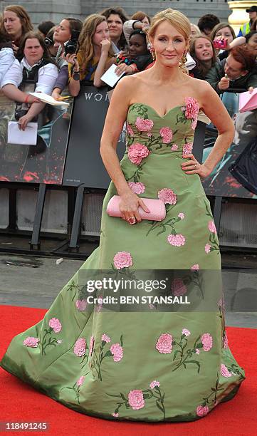 British author J.K Rowling attends the world premiere of 'Harry Potter and the Deathly Hallows -- Part 2' in Trafalgar Square in central London, on...