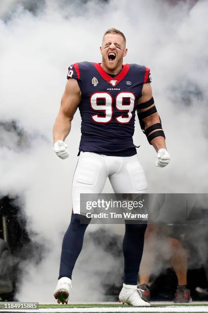 Watt of the Houston Texans is introduced before the game against the Oakland Raiders at NRG Stadium on October 27, 2019 in Houston, Texas.