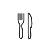 Fork and knife. Line with editable stroke